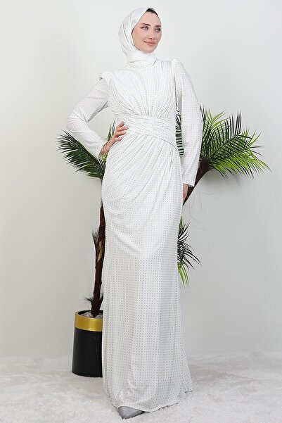 GİYZAMİLA Πλισέ φόρεμα Stoned Buzy Λευκό