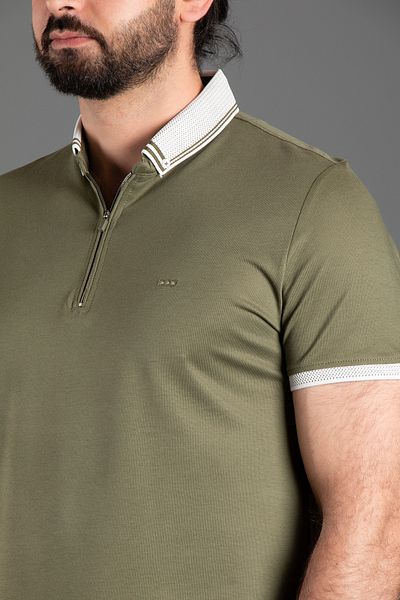 JR9 ΑΝΔΡΙΚΟ T-SHIRT POLO με φερμουάρ Χακί