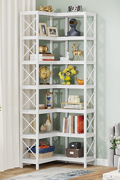 TOLIAHOME Modern ve Şık Tasarımlı 7 Katlı Köşe Kitaplık ve Depolama Rafı