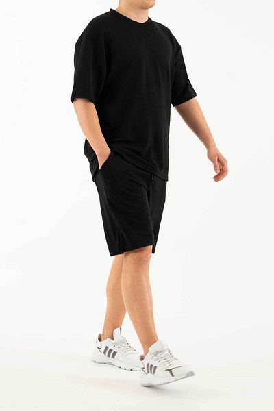 bombe Men's Black 2-Piece Set Pocket Printed Oversize Comfort Relaxed Fit T-Shirt Shorts Set