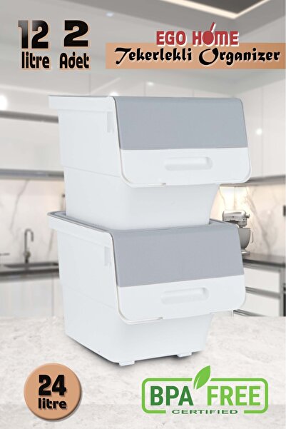 ego home 2 Li Gri-beyaz Tekerlekli Patateslik Soğanlık Oyuncak Kutusu Sebzelik Patates Ve Soğan Sepeti Mote