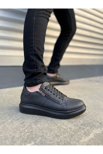 TB Terzi Bey Tb155 Warrior Lace-Up and Zippered Skin Men's Casual Sneaker Shoes Cst - Black
