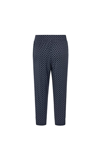 Tchibo Women Comfort Fit Allover Print Cropped Jersey Trousers, Navy