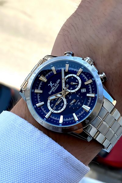 Daniel Klein New Season Original Steel Men's Watch with Silver Cord Navy Blue Dial Bracelet Gift