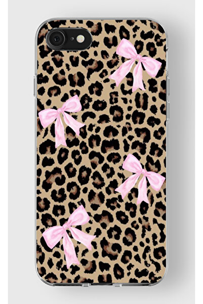 moonset Iphone 7 / 8 / SE Uyumlu Leopar ve Fiyonk Tasarımlı Baskılı Şeffaf Te...