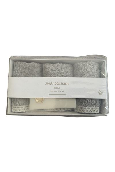 Madame Coco Σετ πετσετών Avrice Boxed & Soap Grey Color 3 πετσέτες 1 σετ σαπουνιού σετ δώρου