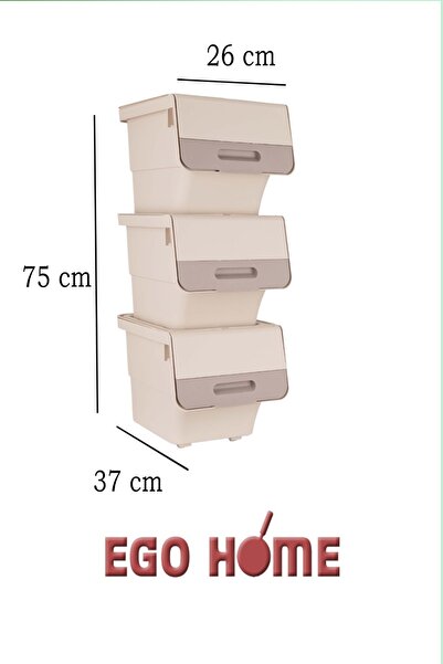 ego home 3lü Tekerlekli Patateslik Soğanlık Oyuncak Kutusu Sebzelik Patates Soğan Sepeti Mote Krem 36 Lt