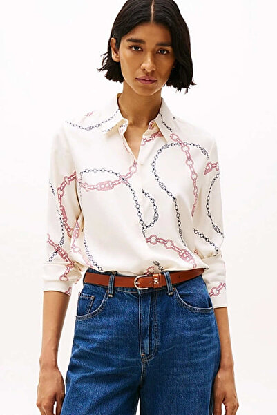 Tommy Hilfiger قميص Th فيسكوز مريح للسيدات - أبيض