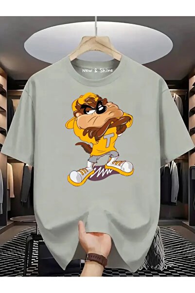 New Shine Tazmanya Canavarı Baskılı Büyük Beden Oversize T-Shirt