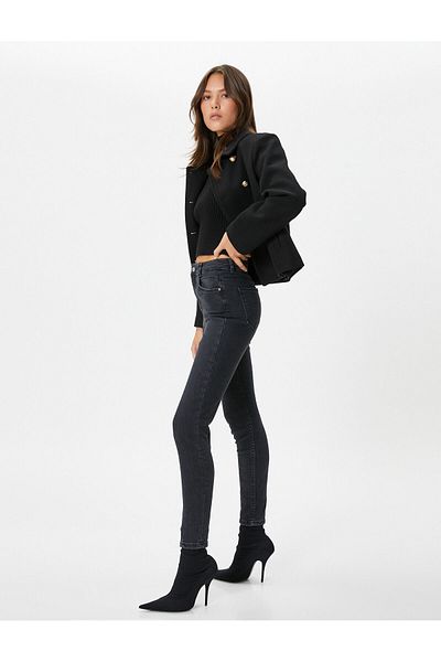 Koton Blugi cu talie înaltă Pantaloni cu picioare înguste, bumbac elastic ușor, cu buzunare - Carmen Jean