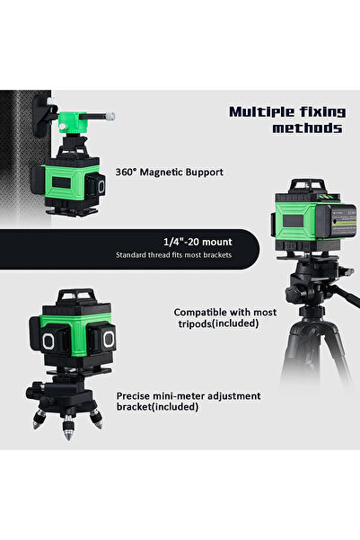 Generic مجموعة مستوى الليزر الأخضر 12 خطًا بزاوية 360 درجة مع جهاز تحكم عن بعد وحامل ثلاثي القوائم وحامل مغناطيسي وحقيبة.