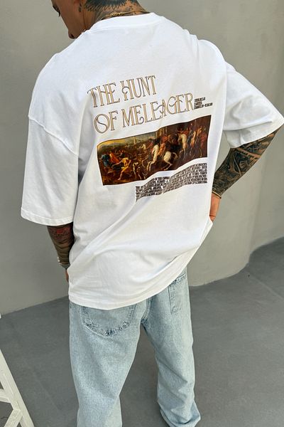 MADZEYMODA Ανδρικό μπλουζάκι Oversize Fit 100% Cotton Crew με στάμπα λευκό T-shirt Mz3021