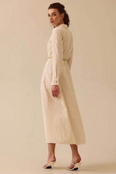 SEÇİL Women's Belted Patterned Lace Detailed Dress - Beige