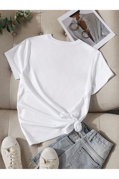 MODARİCH Cute Elephant with Heart T-Shirt - White Printed Oversize Crew Neck Short Sleeve Loose