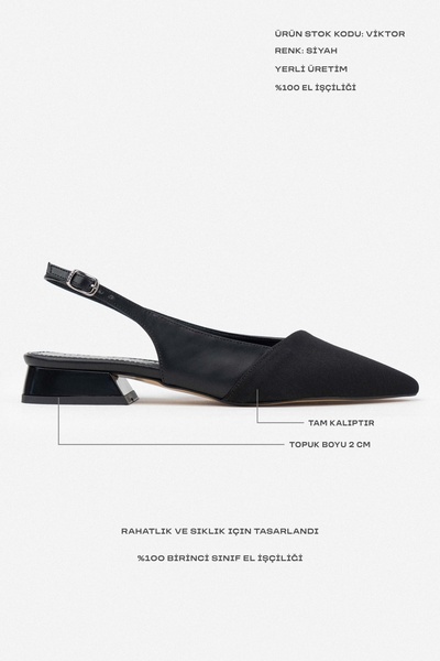 NİŞANTAŞI SHOES Viktor Black Matte přední černý saténový kotníkový pásek Detailní špičatá špička dámské baleríny na krátkém podpatku