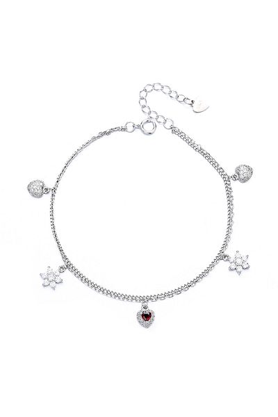 delis Bratara Argint 925, Jw672, Model Dublu Cu Inimioare Si Flori, Placata Cu Rodiu