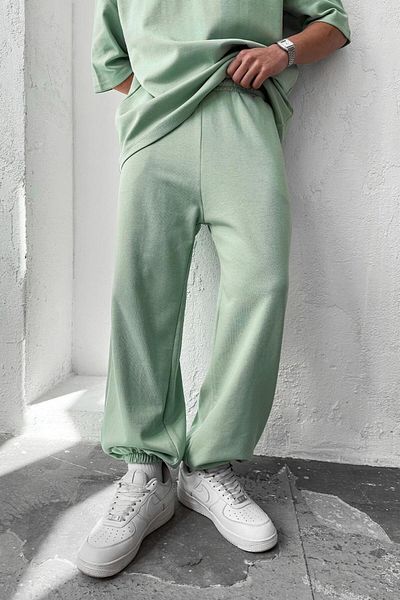 HAFKAGİYİM Mint Green Cozy Premium Basic Φούτερ με λαστιχένια πόδια