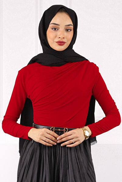 İmajButik Kırmızı Balıkçı Yaka Drapeli Sandy Bluz