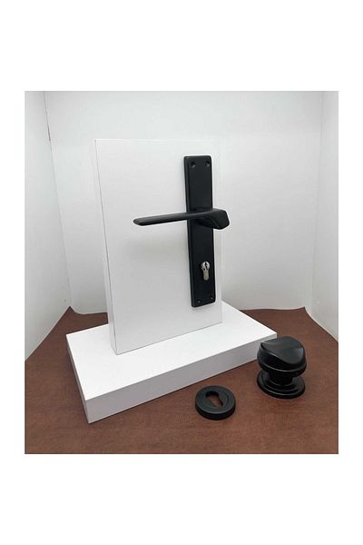 KOLDOOR Zey Matte Black Mirrored Steel Door Handle Left Basar One Direction + Dove Knocker and Bottom Badge (Excluding Lock)
