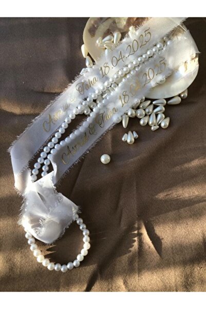 İsabella Accessories İsimli Söz Nişan Kurdelesi Dökülen İncili İpek Kurdele