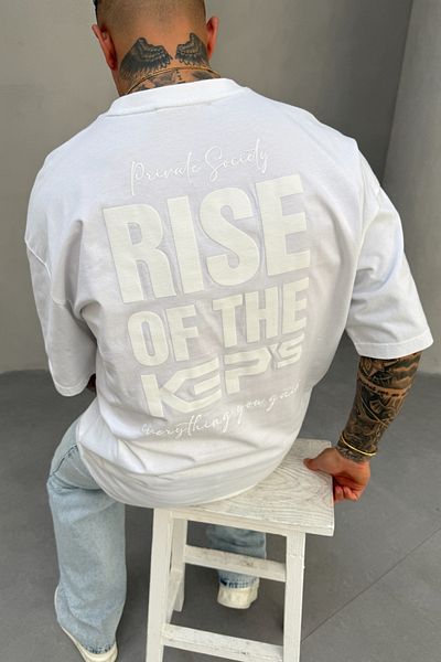 MADZEYMODA Ανδρικό μπλουζάκι Oversize Fit 100% Cotton Crew με στάμπα λευκό T-shirt Mz3002
