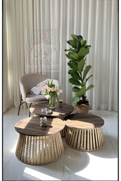 Alwan antiques and frames طاولة خدمة راتان 3 قطع