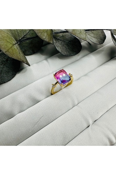 stainless steell 316L Çelik Zirkon Taşlı Renkli Baget Gold Ayarlana Bilir Yüzük