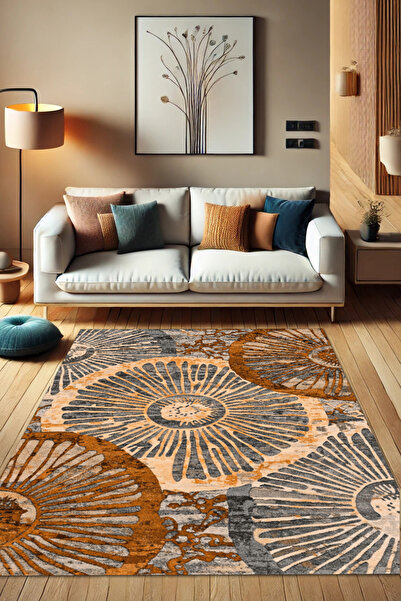 The Reef Design Geometrik Desenli Kahverengi Halı Eskitme Halı Dijital Baskı ...