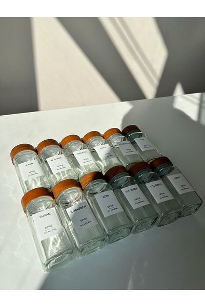 moon home dekor Glass Spice Jar Set with Wooden Lid – 10 Spice Jars with Labels