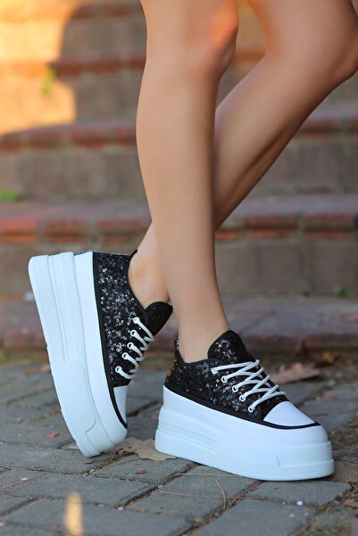 Madam Tarz Frm-118 Αθλητικά λινό Glitter με ψηλή σόλα