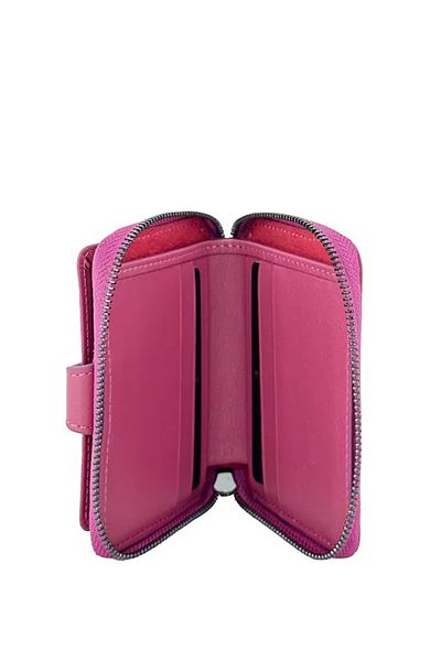Grande 739 Leather Horizontal Card Holder with Zipper and Snap Fastener Arsel Fuchsia