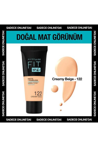 Maybelline New York كريم أساس غير لامع - Fit Me Matte + كريم أساس بدون مسام رقم: 122
