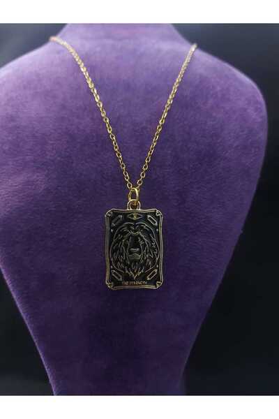 sarıyer silver Strength the Strength Tarot Card Model Yellow and Rose Color Plated Enamel Processing Mystic Power Steel Pendant