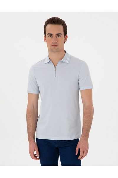 Pierre Cardin tricou slim fit cu fermoar cu guler polo detaliat