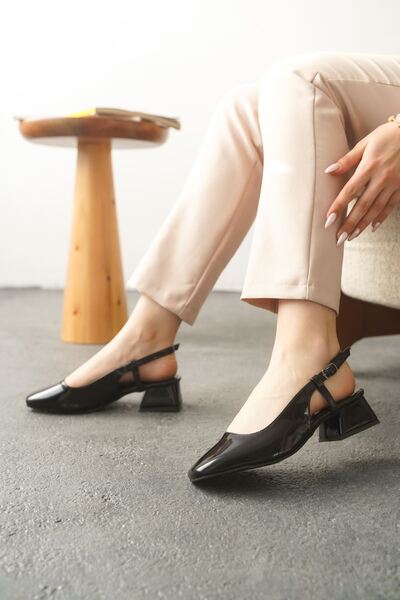 MODAADAM Kadın Pogba Kısa Topuklu Ayakkabı - siyah-rugan