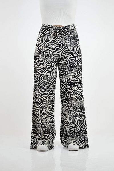 BUSEM Zebra Pattern Wide Leg Palazzo Trousers - Black-Beige
