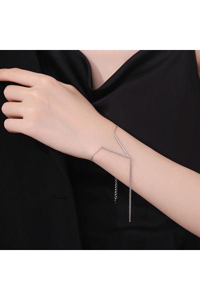 delis Bratara Argint 925, Jw1204, Model Elegant In V, Placata Cu Rodiu