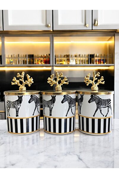 ferayhome Baharatlık 3 lü Mutfak Aksesuarı Kahve Köşesi Seti Silindir At Zebr...