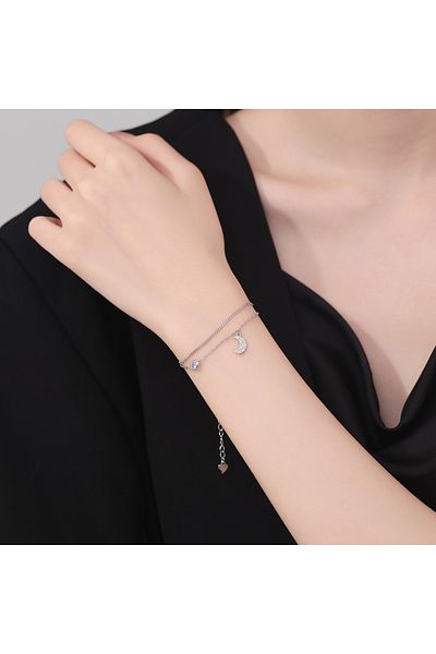 delis Bratara Argint 925, Jw1226, Model Dublu Semiluna Si Stelute, Placata Cu Rodiu