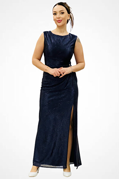 Ekol Parlak Kumaş Maxi Boy Abiye Elbise 5092-25