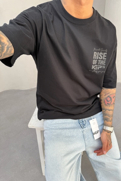 MADZEYMODA Ανδρικό μπλουζάκι Oversize Fit 100% βαμβακερό με λαιμόκοψη μαύρο μπλουζάκι Mz3002