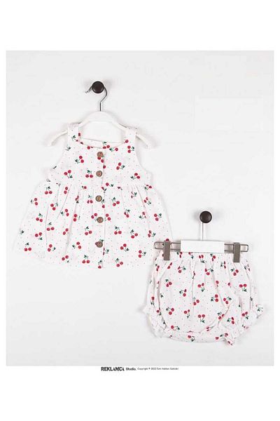 BİGÜMEX Girl's Cherry Linen Panty Dress Set