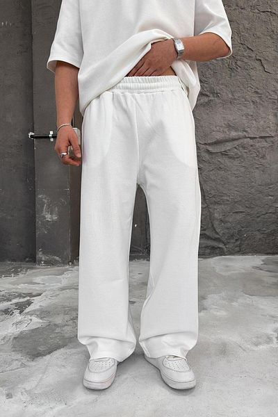 HAFKAGİYİM Λευκή Cozy Premium Basic φαρδιά αθλητική φόρμα