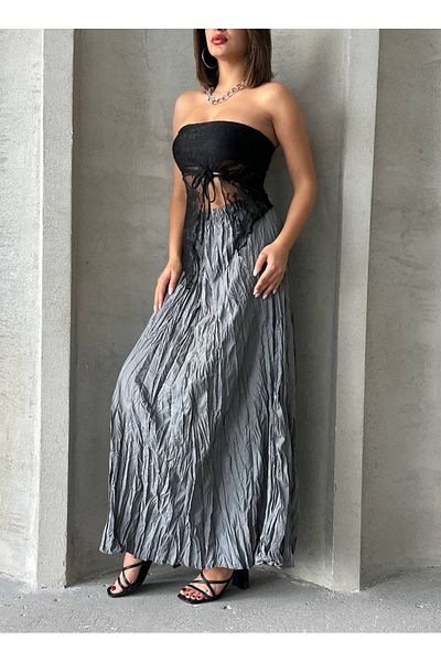İLKCET MODA Kraşlı Gray Maxi Size Women's Skirt