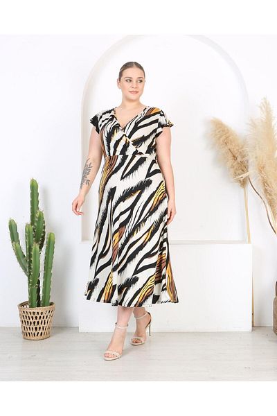Butik Nilyam Women Plus Size Ruffle Sleeve Double Breasted Collar Maxi Dress 24741