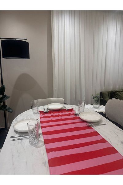 Karam Home Red Pink Striped Tasseled 43X135 cm Runner
