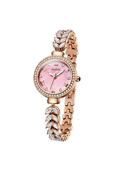 OLEVS Γυναικείο ρολόι, ανοξείδωτο ατσάλι, ροζ χρυσό, ροζ καντράν
