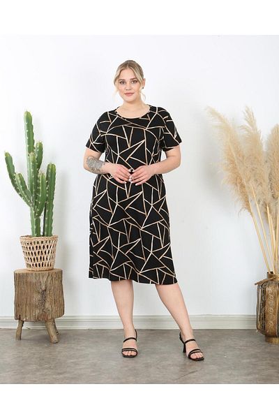Butik Nilyam Γυναικείο κοντομάνικο μίντι ελαστικό φόρεμα Plus Size 24740