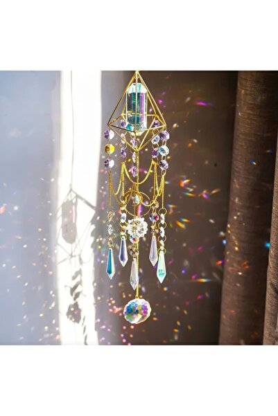 Home Dekoratif hediyelik gökkuşağı prizma yansımalı kristal rüzgar çanı güneş...