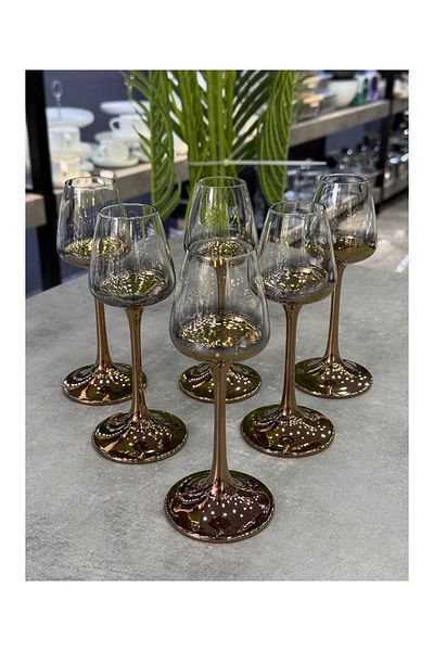 Doğudeko Luxury Czechoslovakia Crystal Thin Leg Bronze Coffee Side Cups